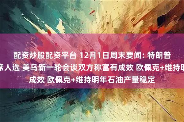配资炒股配资平台 12月1日周末要闻: 特朗普已敲定美联储主席人选 美乌新一轮会谈双方称富有成效 欧佩克+维持明年石油产量稳定